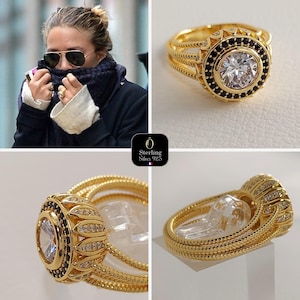 Mary-Kate Olsen Inspired Engagement Ring – Black & White Evil Eye – Protective Jewelry – Sterling Silver 925 – Timeless Gift for Her