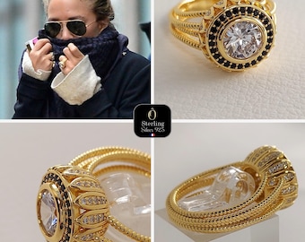 Mary-Kate Olsen Inspired Engagement Ring – Black & White Evil Eye – Protective Jewelry – Sterling Silver 925 – Timeless Gift for Her