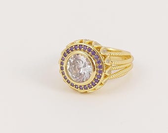 Mary-Kate Olsen Inspired Engagement Ring, Blue Violet & White Eye, Protective Jewelry, Timeless Elegance, Sterling Silver 925 – Gift for Her