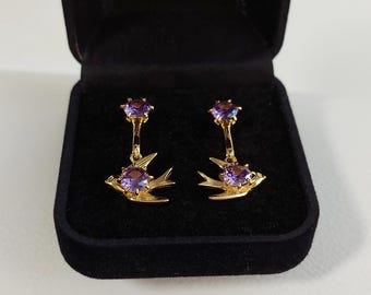 Gold-plated 925 silver dove earrings, inspired by Rose boarding the Titanic – amethyst – Titanic collection