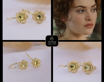 Titanic Rose Earrings – Vintage Flower Inspired by the Film, 14K Gold-Plated 925 Sterling Silver, Natural Peridot, August Birthstone