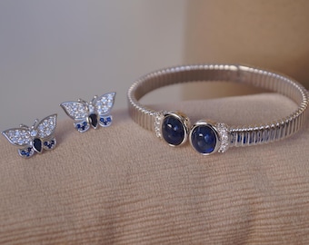Princess Diana bracelet and earrings set, cabochon bracelet and butterfly earrings, royal jewelry, wedding, princess