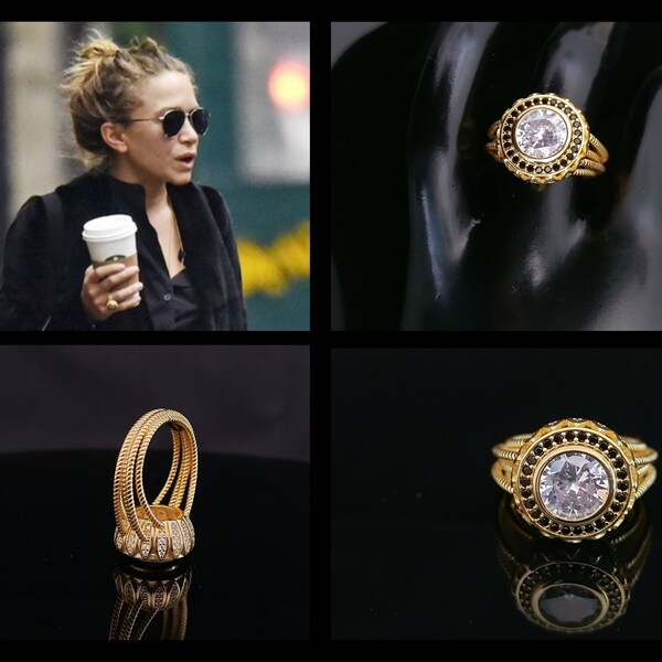 Mary-Kate Engagement Ring Mary-Kate Olsen Black Diamond - Solid 925 Sterling Silver and 18k Plated - Eye Ring