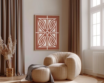 Impresión geométrica de terracota, arte de pared instantáneo, imprimible, bohemio, descarga, póster para sala de estar, decoración del hogar para un hogar rústico, ilustración abstracta