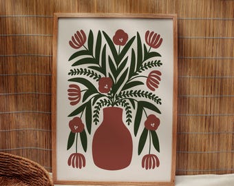 Botanical Digital Download Floral Wall Art For Living Room Houseplant Illustration Printable Home Decor Abstract Instant Terracotta Print