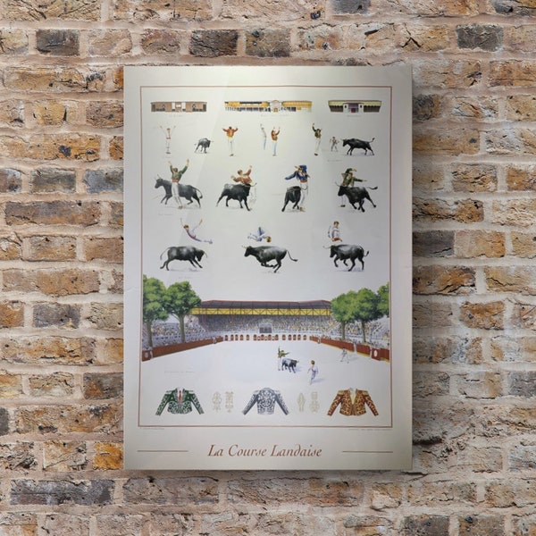 La course landaise print by Marc lagarde - 64cm x 49 - bull fighting poster - bullfighting