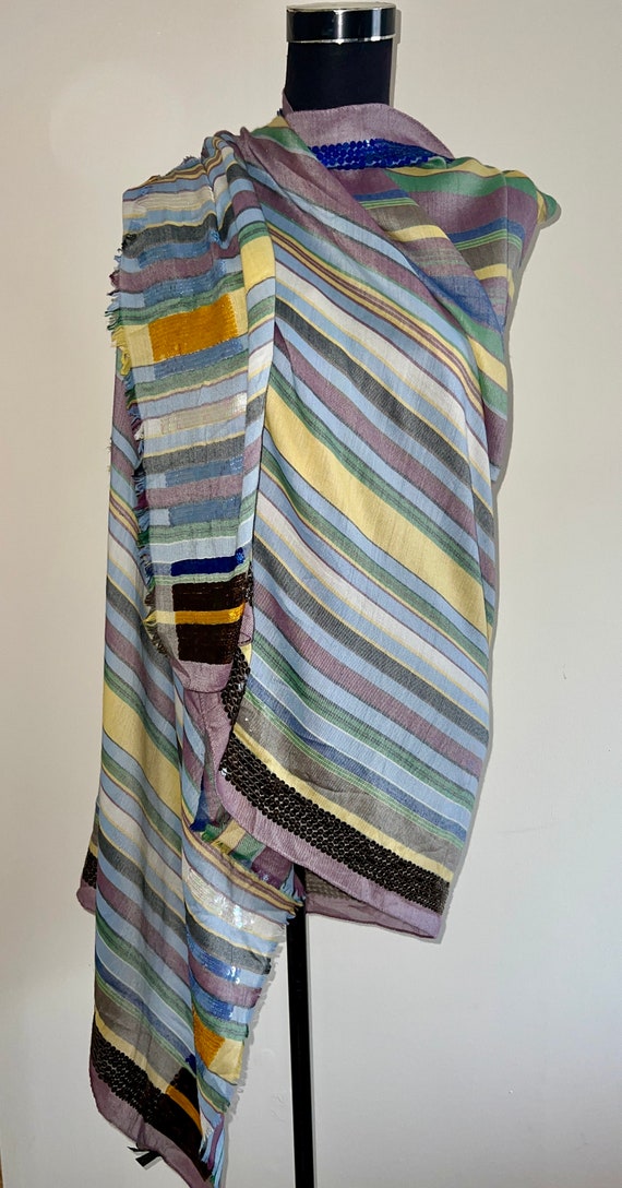 Etro Striped silk scarf, shawl, wrap with sequins. - image 1