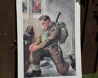 Cartel de propaganda británica original de la Segunda Guerra Mundial: "Solo nos arrodillamos ante ti", de Clive Uptton, Ministerio de Información, c. 1941.