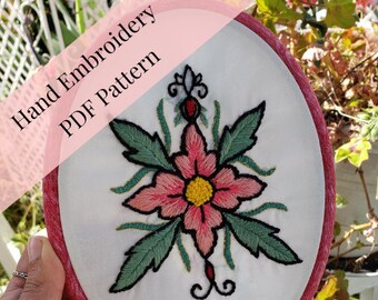 花の刺繍 PDF パターン 手刺繍の花のデザイン デジタルダウンロード 壁アート用刺繍