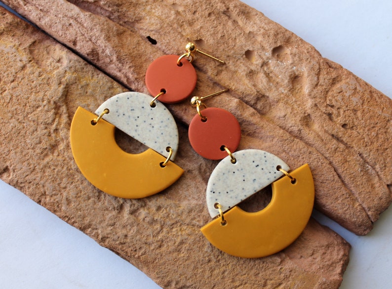 Polymer Clay Earrings. Mustard Earrings. Geometric Earrings. Etsy UK