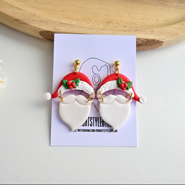 Santa Claus Christmas Clay Earrings /Holiday Winter clay earrings/Long Statement Minimalist Earrings | handmade gift