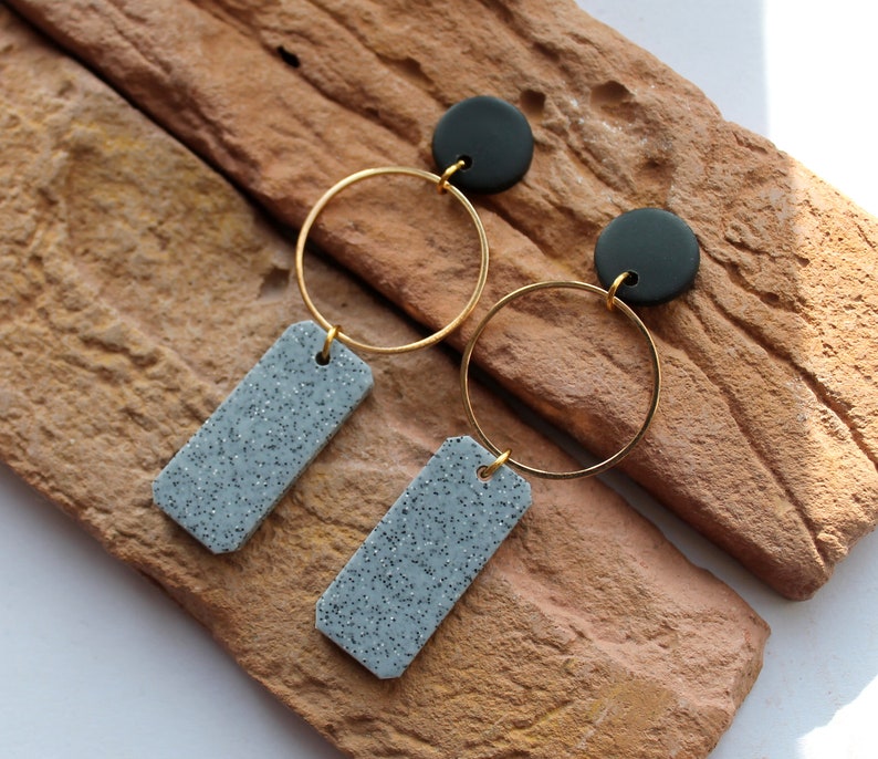 Dangle Hoop Earrings.Polymer Clay Earrings. Granite Gray Etsy
