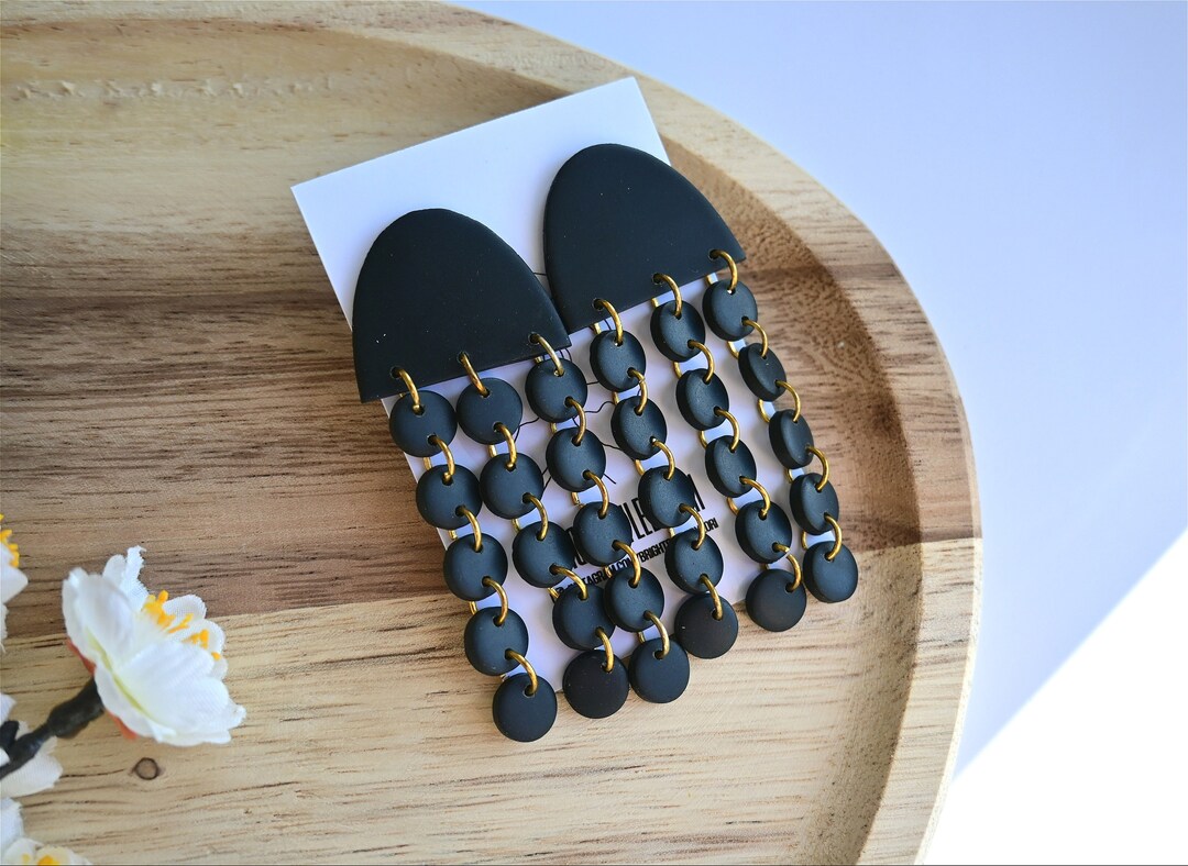 Polymer Clay Earrings/modern Unique Earrings/dangle Black Clay - Etsy