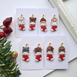 Handgemachte Weihnachtsohrringe aus Polymer-Ton | Weihnachtsstrumpf Design