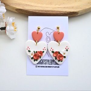 Heart Polymer Clay Earrings/Flower Modern Design Dangles/Stud Geometric Earrings/Minimalist Earrings /Valentine&#39;s Day