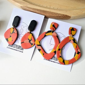 Dangle Hoop Earrings. Polymer Clay Earrings. Statement Earrings. Abstract earrings. Geometric earrings. Large earrings. Handmade gift.