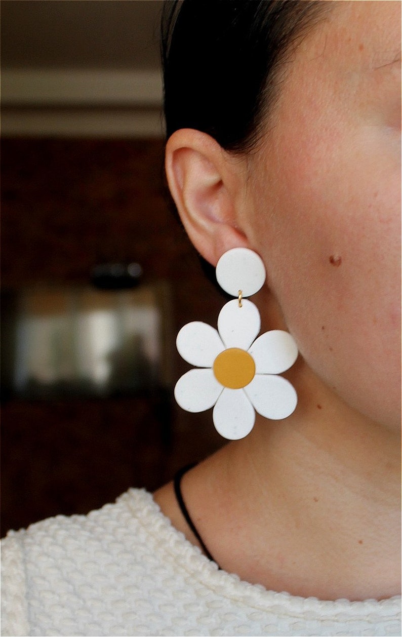 Polymer Clay Earrings Flower White Granite Earrings. Daisy Etsy Sweden