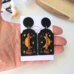 Halloween clay earrings/Broom Polymer Clay Earrings /Fall Stud dangle Statement Minimalist Earrings | handmade gift