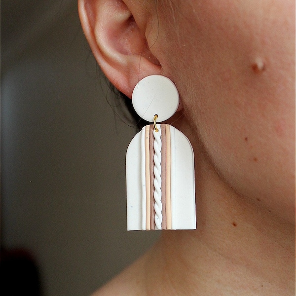 Polymer Clay Earrings .Sweater Knit Long dangle earrings.Geometric Statement Earrings. Handmade.