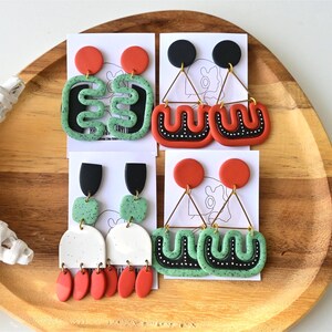 Polymer Clay Earrings/ Granite Green Modern Design Dangles Statement Earrings/Large Minimalist Earrings/ Handmade earrings.