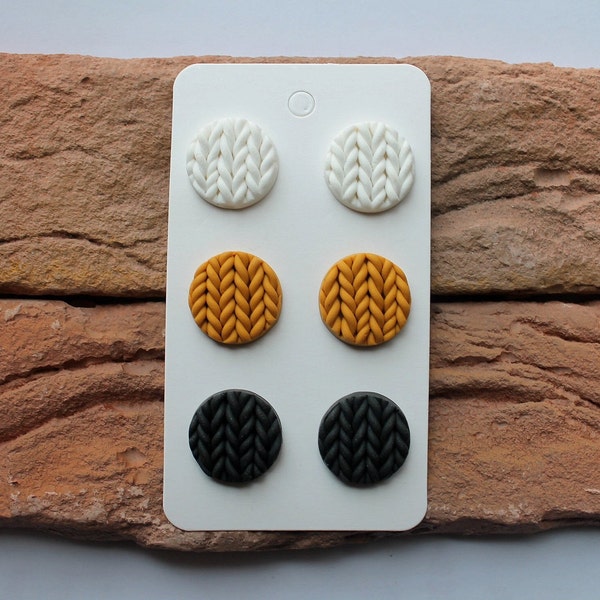 Sweater Knit Stud Earrings/Polymer Clay Earrings/small stud earrings/Knitter earrings/Long Minimalist Earrings/Unique Handmade/Xmas gift