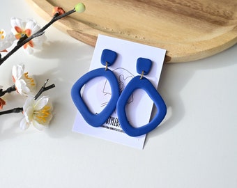 Polymer Clay Earrings, Modern Design Dangles, Blue Arch Earrings. Geometric Abstract Earrings, Statement hoop Earrings, Minimalist Earrings.