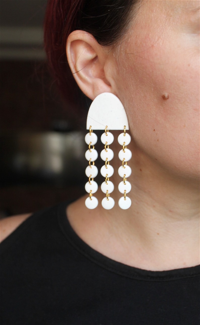 Polymer Clay Earrings/ drop clay earrings/Long Hoop Statement Minimalist Earrings/handmade/gift image 4