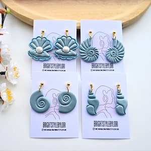 Beach Clay earrings/ Shell Polymer Clay earrings/Geometric Statement Earrings/Stud earrings/Handmade.