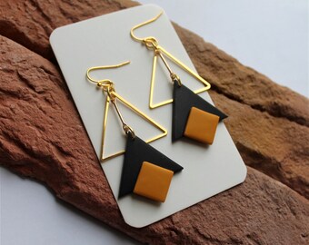 Black Mustard earrings/Polymer Clay Earrings/Modern dangle earrings/ Geometric earrings/Statement Earrings/Handmade gift.Mother's Day gift