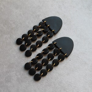 Polymer Clay Earrings/ drop clay earrings/Long Hoop Statement Minimalist Earrings/handmade/gift Black