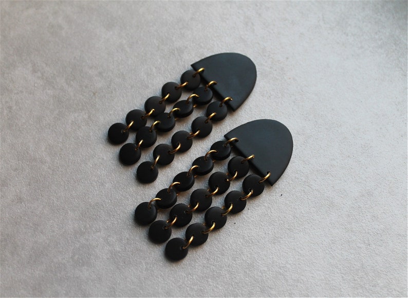 Polymer Clay Earrings/ drop clay earrings/Long Hoop Statement Minimalist Earrings/handmade/gift Black