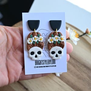 Halloween clay earrings/Female Skull Polymer Clay Earrings/Fall Stud Statement Minimalist Earrings | handmade gift