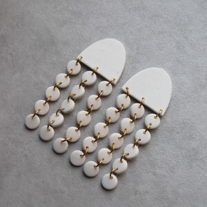Polymer Clay Earrings/ drop clay earrings/Long Hoop Statement Minimalist Earrings/handmade/gift White