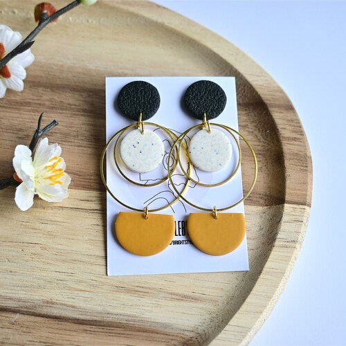 Polymer Clay Earrings Modern Design Dangles Mustard Etsy
