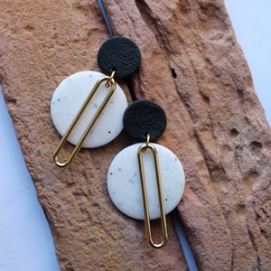 Polymer Clay Earrings,Modern Design Dangles, White  Earrings. Hoop Earrings,Statement Earrings, Minimalist Earrings . Handmade earrings.