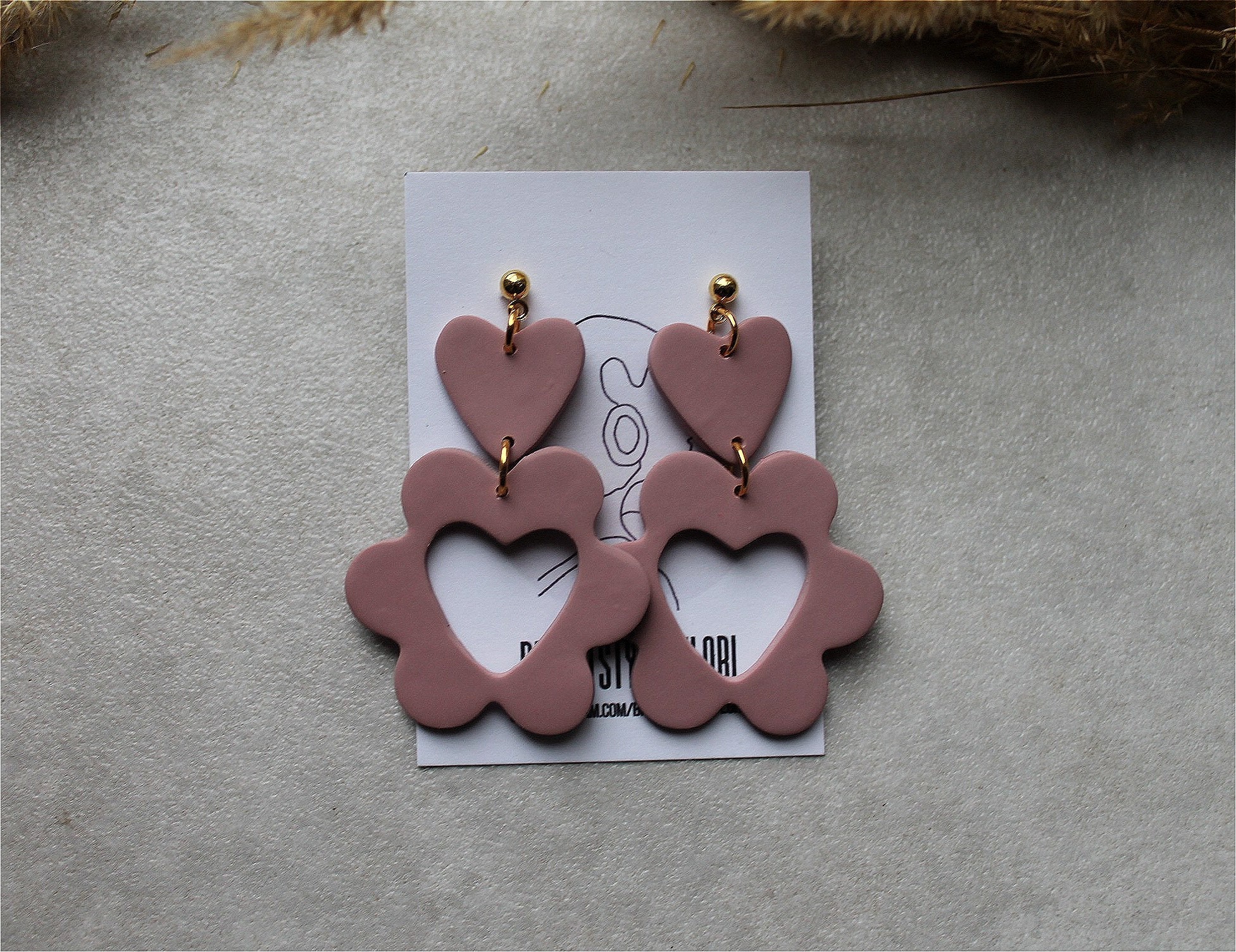 Heart Polymer Clay Earrings/modern Design Dangles/terracotta - Etsy