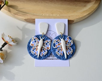 Clay Earrings/Moth Polymer Clay Earrings earrings/Blue Monarch Butterfly Earrings/stud Statement Modern earrings/ Handmade gift