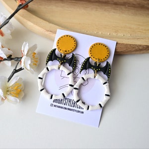 Kolczyki z gliny polimerowej Bones / Kolczyki z gliny Bat Halloween / Długie wiszące kolczyki w stylu jesiennym, minimalistyczne | ręcznie robiony prezent