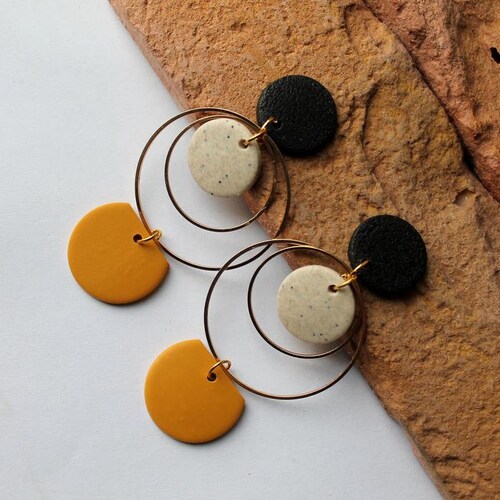 Polymer Clay Earrings Modern Design Dangles Mustard Etsy