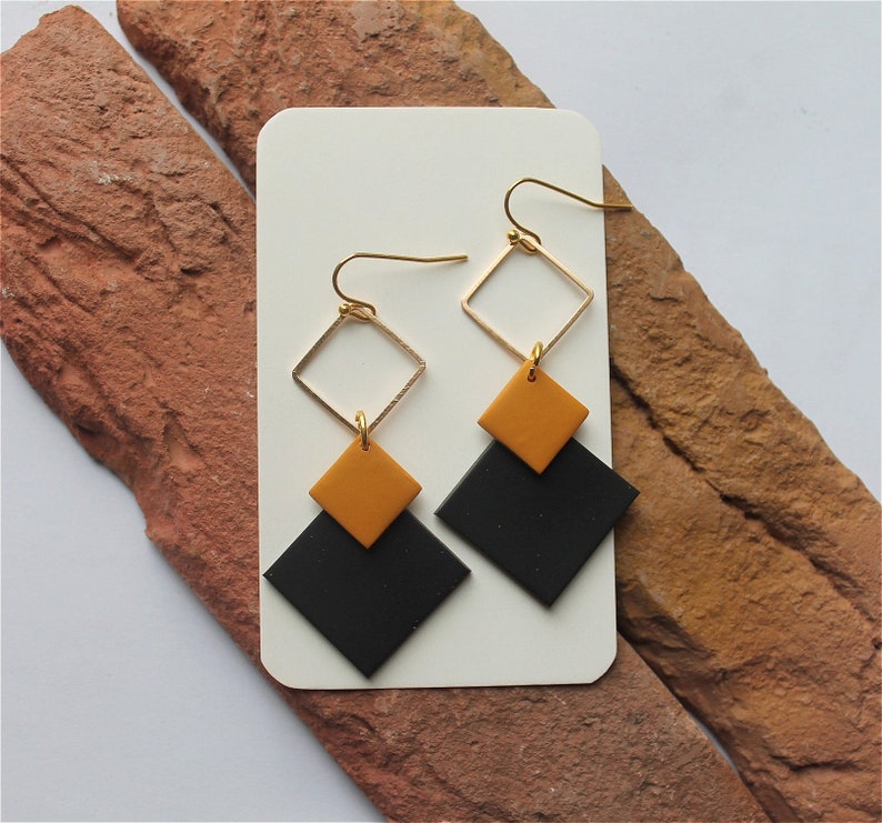 Black Mustard Earrings/polymer Clay Earrings/modern Dangle Etsy