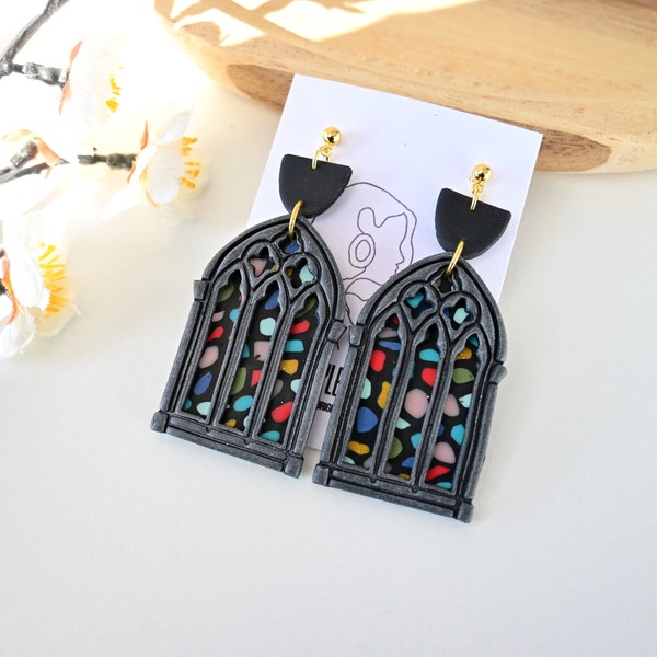 Gothic Window Polymer Clay Earrings /Granite Gray Earrings /Modern Statement Earrings