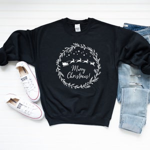 Christmas Santa Sweatshirt | Unisex Sweatshirt | Christmas Sweatshirt | Cozy Holiday Sweater | Reindeer Jumper | Santa Wreath Sweatshirt