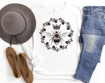 Queen Bee Long Sleeve Tee: Unisex Cotton Bee Lover Shirt