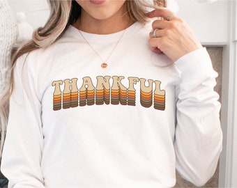 Camiseta retro de manga larga "Thankful": camiseta unisex de otoño