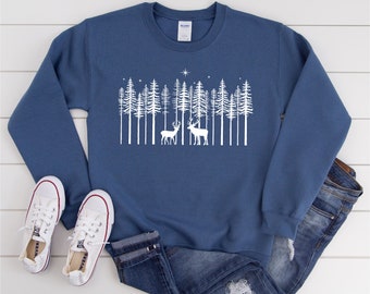Winter Deer Forest Sweatshirt: Unisex Holiday Jumper