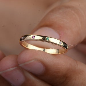 Genuine Rainbow Multi Sapphire Gemstone Eternity Band Ring in Solid 14K Yellow Gold Engagement Wedding Band Ring Minimalist Jewelry Gifts
