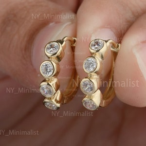 Solid 14K Yellow Gold Genuine 0.32 Ct. SI Clarity G-H Color Diamond Huggie Hoop Earrings Minimalist Jewelry Anniversary Gift For Her