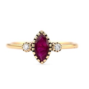 14K Gold Marquise Ruby Ring: Diamond Accent, July Birthstone