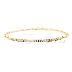 14K Gold Diamond Tennis Bracelet: Paper Clip Chain, Minimalist Jewelry