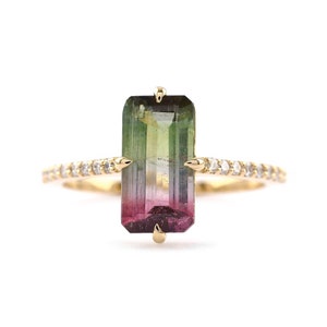 Watermelon Tourmaline Ring: 18K Gold Diamond Pave Engagement Ring